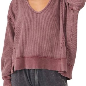Free People We the Free Buttercup oversized waffle thermal XL smokey wings new